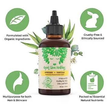 Multiuse Avocado + Vanilla Oil Medley for Face, Body & Hair - Natural Avocado Oil, Shea Nut Oil, Vanilla Essential Oil, & Vitamin E - Seals in Moisture for Dry Skin, Scalp & Nails - 2 oz