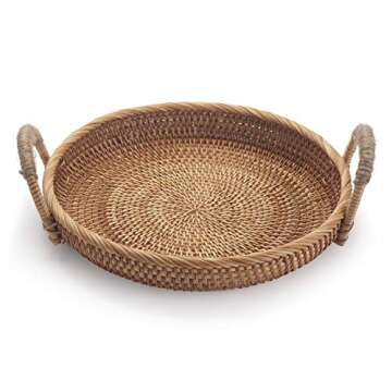 Rattan Round Fruit Basket Stylish Wicker Serving Tray