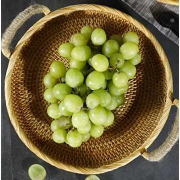 Rattan Round Fruit Basket Stylish Wicker Serving Tray