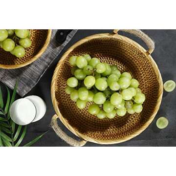 Rattan Round Fruit Basket Stylish Wicker Serving Tray