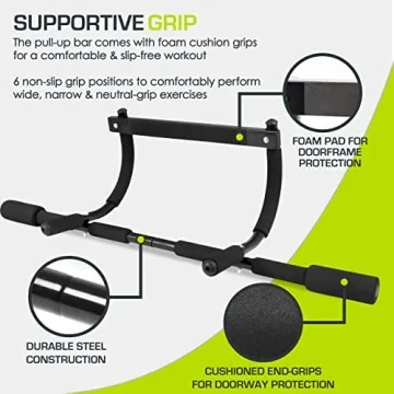 ProsourceFit Multi-Grip Lite Pull Up/Chin Up Bar, Heavy Duty Doorway Upper Body Workout Bar For Home Gyms 24”-32”