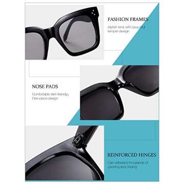 6 Pairs Oversized Sunglasses Vintage Retro Square Frame Sunglasses with Flat Lens and 3 Pieces Glass...