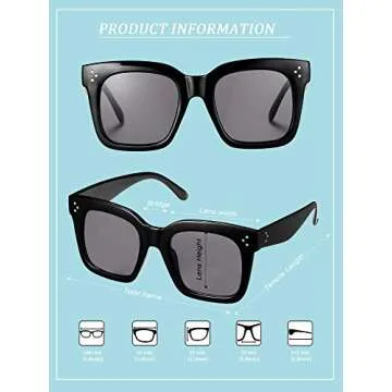 6 Pairs Oversized Sunglasses Vintage Retro Square Frame Sunglasses with Flat Lens and 3 Pieces Glass Cloths