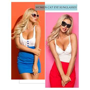 6 Pairs Oversized Sunglasses Vintage Retro Square Frame Sunglasses with Flat Lens and 3 Pieces Glass Cloths