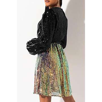 828 - Plus Size Long Sleeves Wrapped V Neck Sequins Skater Style Cocktail Evening Club Dress (Black ...