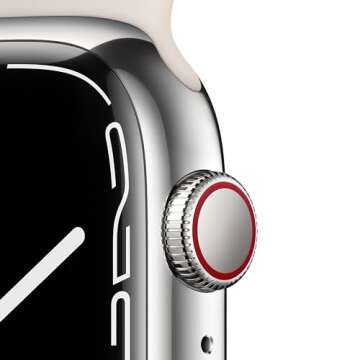 Apple Watch Series 7 (GPS + Cellular, 45MM) Silver Stainless Steel Case with Starlight Sport Band (Renewed)