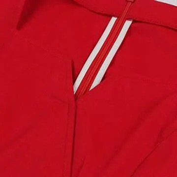 JFLYOU Dress,Women's Short Sleeve Striped Bow Tie Belt Retro Swing Dress(Red1,S)