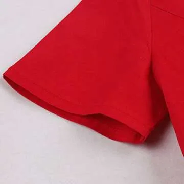 JFLYOU Dress,Women's Short Sleeve Striped Bow Tie Belt Retro Swing Dress(Red1,S)