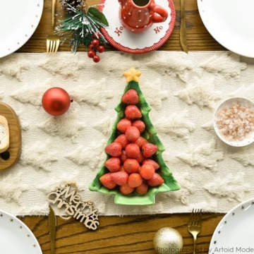 Artoid Mode Christmas Trees Beige Soft Plush Faux Fur Jacquard Christmas Table Runner, Holiday Kitch...