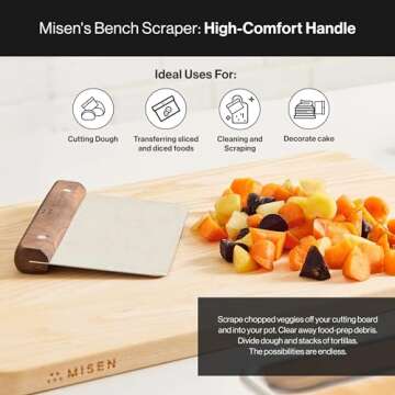 Misen Stainless Steel Bench Scraper - Versatile Food Scraper with Walnut Handle - Ideal for Kitchen, Pastry & Dough - Durable Cutting Board Scraper Tool - Effortless Transfer into Pots & Pans -Walnut