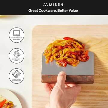 Misen Stainless Steel Bench Scraper - Versatile Food Scraper with Walnut Handle - Ideal for Kitchen, Pastry & Dough - Durable Cutting Board Scraper Tool - Effortless Transfer into Pots & Pans -Walnut