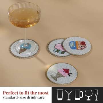 Folkulture Coasters for Drinks, Pack of 4 Farmhouse Coasters, 4" Round Cute Boho Coasters for Coffee...