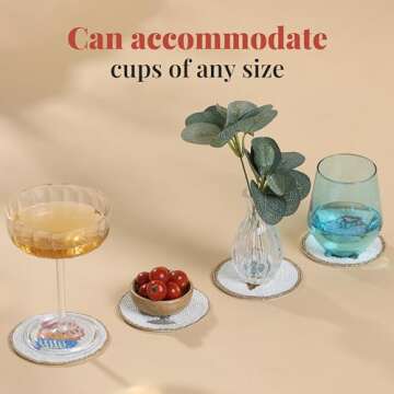 Folkulture Coasters for Drinks, Pack of 4 Farmhouse Coasters, 4" Round Cute Boho Coasters for Coffee Table Décor, Modern Bar Coasters or Beaded Rustic Coasters for Table