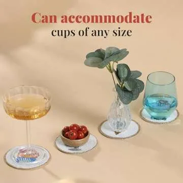 Folkulture Coasters for Drinks, Pack of 4 Farmhouse Coasters, 4" Round Cute Boho Coasters for Coffee Table Décor, Modern Bar Coasters or Beaded Rustic Coasters for Table