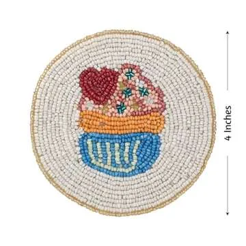 Folkulture Coasters for Drinks, Pack of 4 Farmhouse Coasters, 4" Round Cute Boho Coasters for Coffee Table Décor, Modern Bar Coasters or Beaded Rustic Coasters for Table