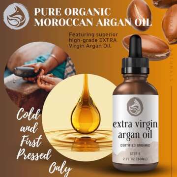 Foxbrim Naturals Extra Virgin Argan Oil for Hair Skin Face & Nails - USDA Certified Single Ingredient 100% Pure Organic Moroccan Oil & Skin Moisturizer, Cold & First Pressed Only - (2 oz)