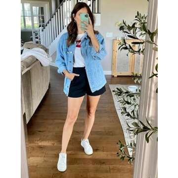Gozoloma Women's Casual Loose Oversized Denim Jacket Button Up Long-Sleeved Jean Jacket Coat (0011-L...