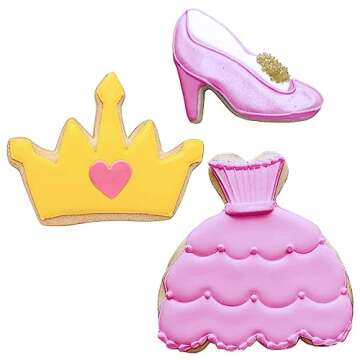 Princess Cookie Cutters 3-Pc Set Made in USA by Ann Clark, Crown, Glass Slipper, Dress