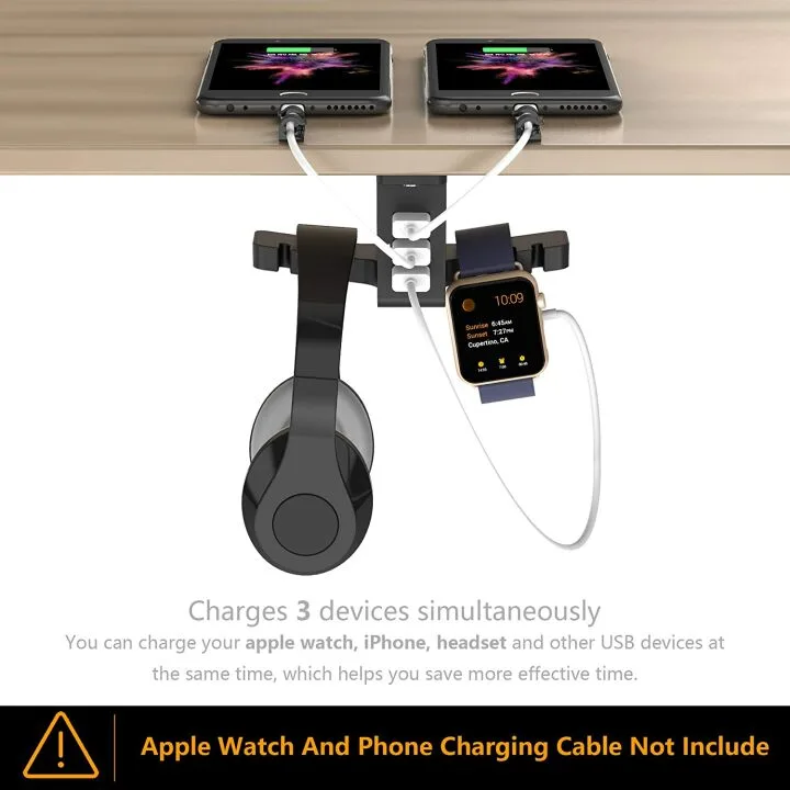 COZOO Under Desk Headphone Stand with USB Charger