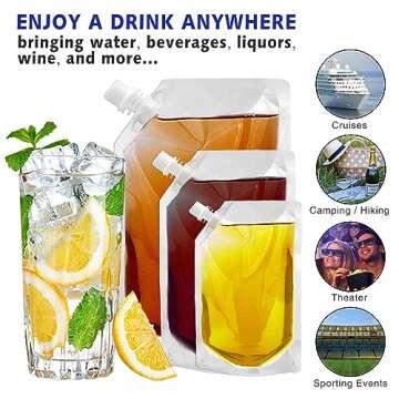 Cruise Liquor Flask Kit for Travel,Concealable and Reusable Rum Runner Alcohol Juice Travel Plastic Flasks Liquor Bags for Sneak Drink-4 x 32 oz + 3 x 16 oz + 3 x 8 oz +1 funnel