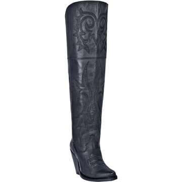 Dan Post Womens Jilted Embroidered Snip Toe Dress Boots Over the Knee High Heel 3" & Up - Black - Size 8 M