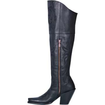 Dan Post Womens Jilted Embroidered Snip Toe Dress Boots Over the Knee High Heel 3" & Up - Black - Size 8 M