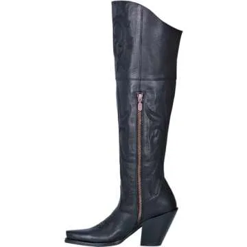 Dan Post Womens Jilted Embroidered Snip Toe Dress Boots Over the Knee High Heel 3" & Up - Black - Size 8 M