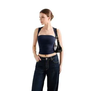 SUUKSESS Womens Square Neck Going Out Fitted Tank Tops Double Lined Spring Summer Sleeveless Business Casual Basic Shirt (Navy, S)