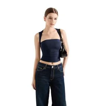 SUUKSESS Womens Square Neck Going Out Fitted Tank Tops Double Lined Spring Summer Sleeveless Business Casual Basic Shirt (Navy, S)