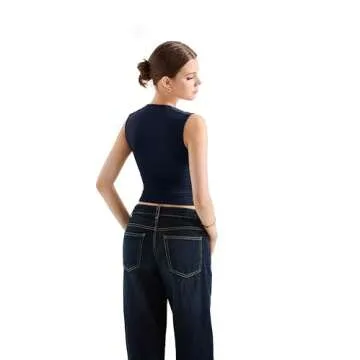 SUUKSESS Womens Square Neck Going Out Fitted Tank Tops Double Lined Spring Summer Sleeveless Business Casual Basic Shirt (Navy, S)