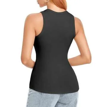 SIMIYA Womens Tank Tops Summer Sleeveless Ribbed Racerback Shirts Casual High Neck Stretch Slim Fitted Basic Cami Top