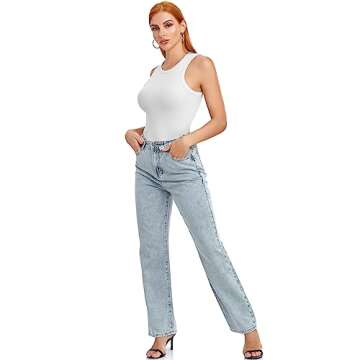 SIMIYA Womens Tank Tops Summer Sleeveless Ribbed Racerback Shirts Casual High Neck Stretch Slim Fitted Basic Cami Top