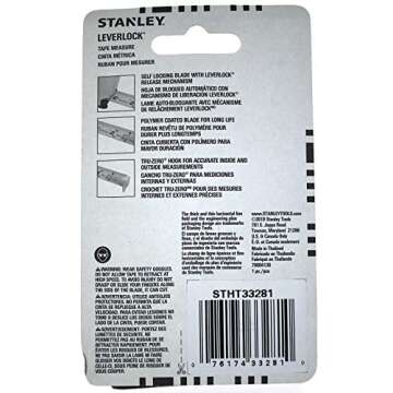 Stanley 33-281 Leverlock Fractional Tape Rule with Magnetic Tip, 1-Inch X 25-Feet