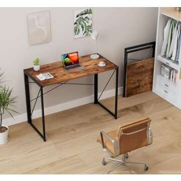 Coavas Small Folding Desk, No Assembly Required Computer Desks, 39.4 inch Spaces Saving Foldable Tab...