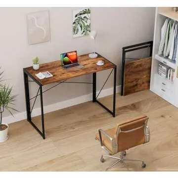 Coavas 39.4 Inch Small Folding Desk - No Assembly Needed, Stylish and Space-Saving Computer Desk