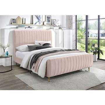 Meridian Furniture Zara Collection Modern | Contemporary Velvet Upholstered Bed with Deep Channel Tu...