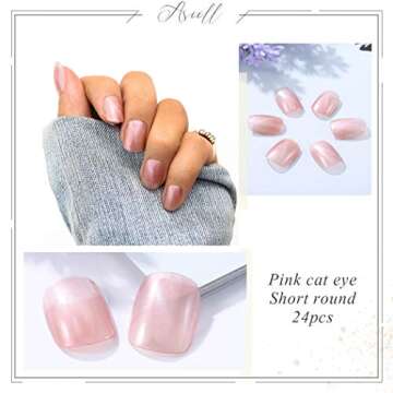 Asooll 24Pcs Pink Cat Eye False Nails: Glam Up Your Style