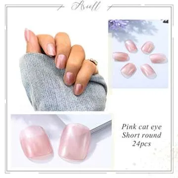 Asooll 24Pcs Pink Cat Eye False Nails: Glam Up Your Style