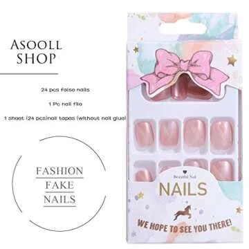 Asooll 24Pcs Pink Cat Eye False Nails: Glam Up Your Style