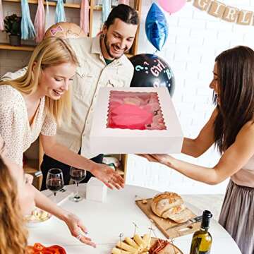 Tcoivs 20-Pack 16" x 11" x 2.5" Bakery Boxes with Window Hold 12 Donuts, Auto-Popup Large Cookie Boxes, Treat Boxes for Pastries (White)