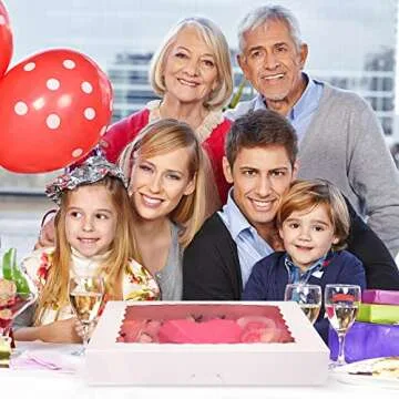 Tcoivs 20-Pack 16" x 11" x 2.5" Bakery Boxes with Window Hold 12 Donuts, Auto-Popup Large Cookie Boxes, Treat Boxes for Pastries (White)