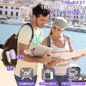 Travel Mini Steamer Iron for Clothes: 𝟏𝟓𝟎𝟎𝐖 15S Fast Heat-up Handheld Steaming, 𝟐-𝐢𝐧-𝟏 180 ° Rotating Portable Small Size Electric Steam Machine with Dry & Wet Ironing for Dress Shirt