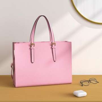 Laptop Bag for Women Waterproof Lightweight Leather 15.6 Inch Computer Tote Bag Business Office Brie...