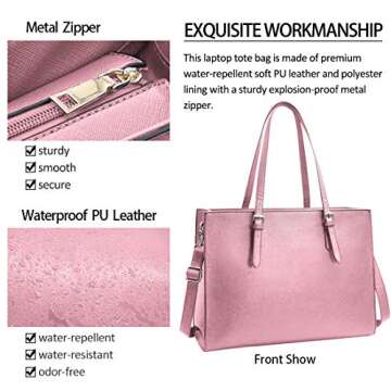 Laptop Bag for Women Waterproof Lightweight Leather 15.6 Inch Computer Tote Bag Business Office Briefcase Large Capacity Handbag Shoulder Bag Professional Office Work Bag