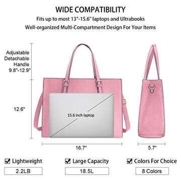 Laptop Bag for Women Waterproof Lightweight Leather 15.6 Inch Computer Tote Bag Business Office Briefcase Large Capacity Handbag Shoulder Bag Professional Office Work Bag