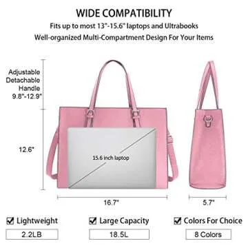 Laptop Bag for Women Waterproof Lightweight Leather 15.6 Inch Computer Tote Bag Business Office Briefcase Large Capacity Handbag Shoulder Bag Professional Office Work Bag