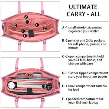 Laptop Bag for Women Waterproof Lightweight Leather 15.6 Inch Computer Tote Bag Business Office Briefcase Large Capacity Handbag Shoulder Bag Professional Office Work Bag
