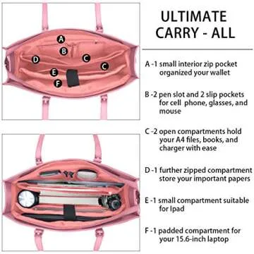 Laptop Bag for Women Waterproof Lightweight Leather 15.6 Inch Computer Tote Bag Business Office Briefcase Large Capacity Handbag Shoulder Bag Professional Office Work Bag