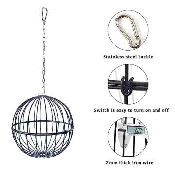 GSHWXD Hanging Chicken Feeder - 7.1 Inch Large Iron Chicken Veggie Treat Ball - Sturdy Chicken Treat Holder with 15.7 Inch Hanging Chain - Black