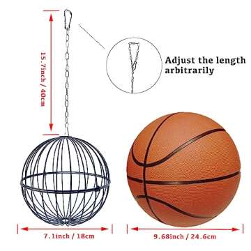 GSHWXD Hanging Chicken Feeder - 7.1 Inch Large Iron Chicken Veggie Treat Ball - Sturdy Chicken Treat Holder with 15.7 Inch Hanging Chain - Black